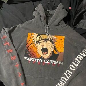Naruto Pullover Hoodie In Dark Grey/Orange Size XL
